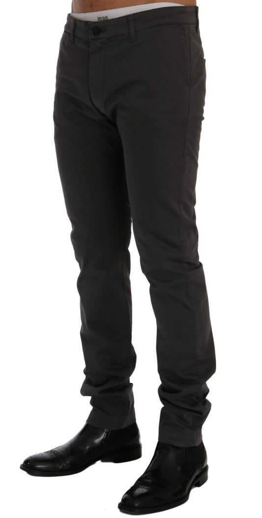 Elegant Slim-Fit Gray Cotton Trousers - SEHABRANDS