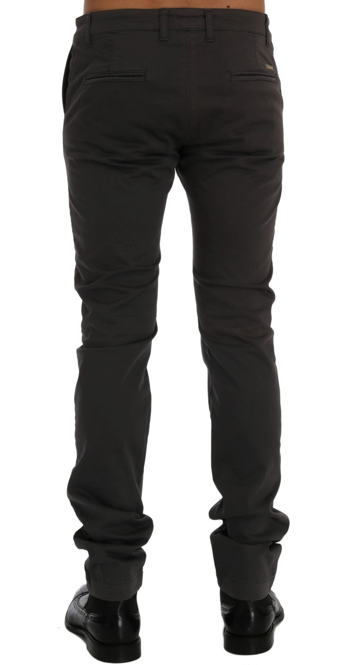 Elegant Slim-Fit Gray Cotton Trousers - SEHABRANDS