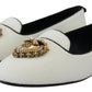 Dolce & Gabbana Elegant White Velvet Loafers with Gold Heart Detail