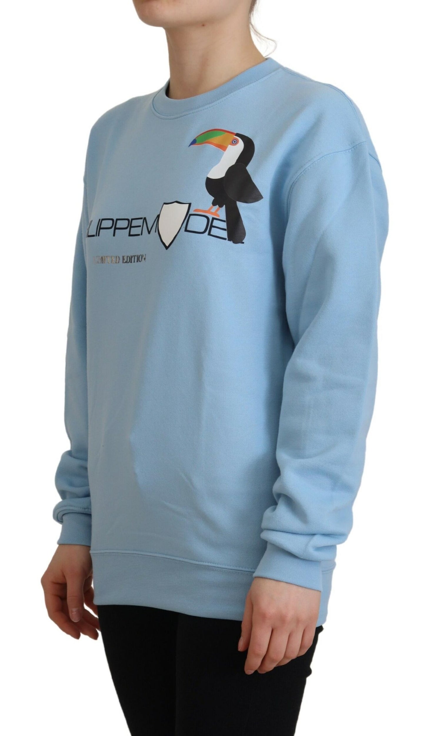 Chic Light Blue Logo Embellished Sweater - SEHABRANDS