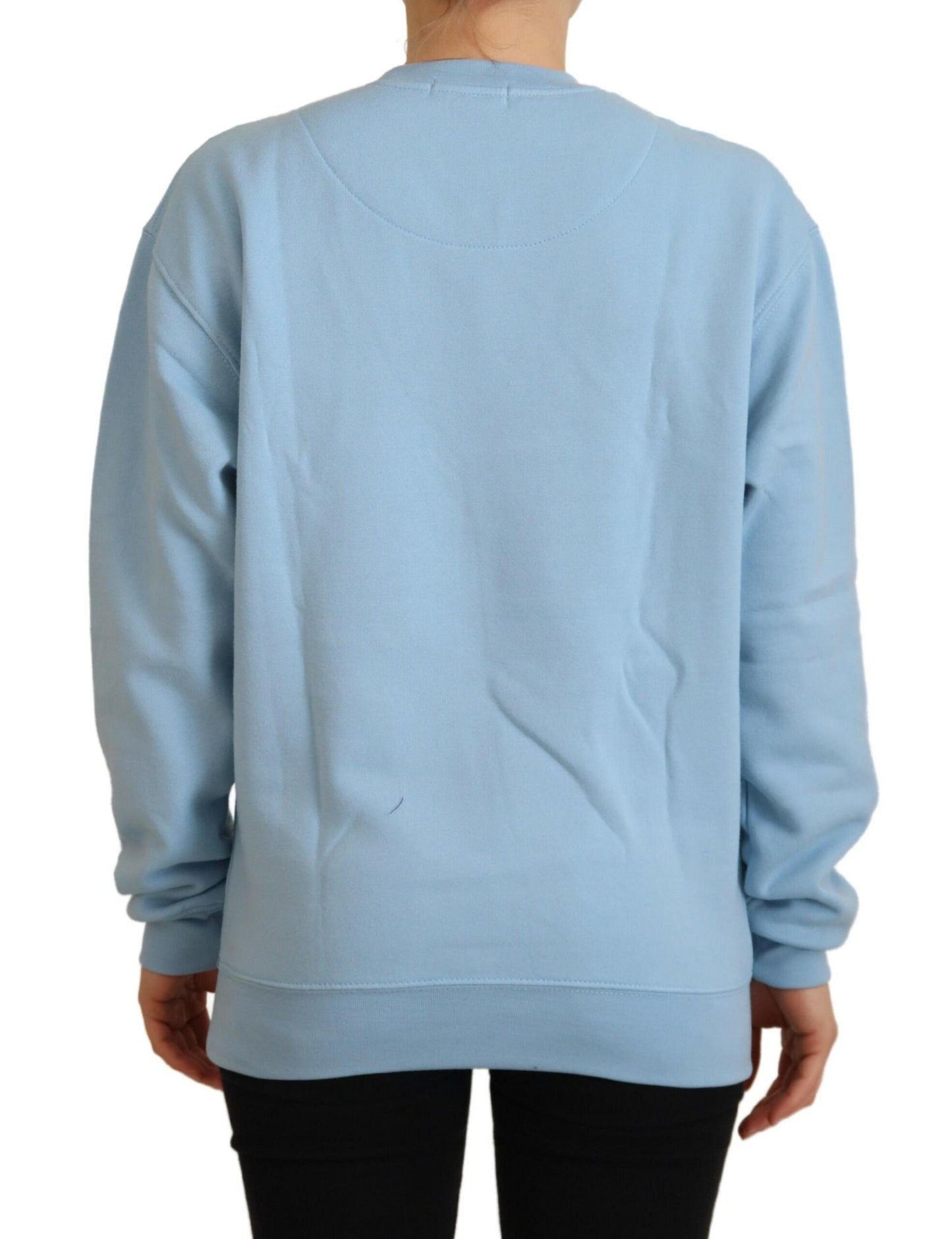 Chic Light Blue Logo Embellished Sweater - SEHABRANDS