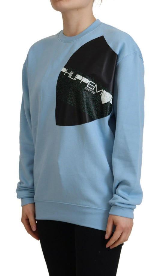 Elegant Light Blue Cotton Pullover Sweater - SEHABRANDS