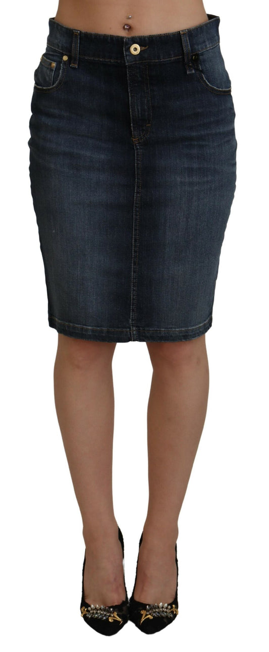 Chic Mid Waist Dark Blue Denim Skirt - SEHABRANDS