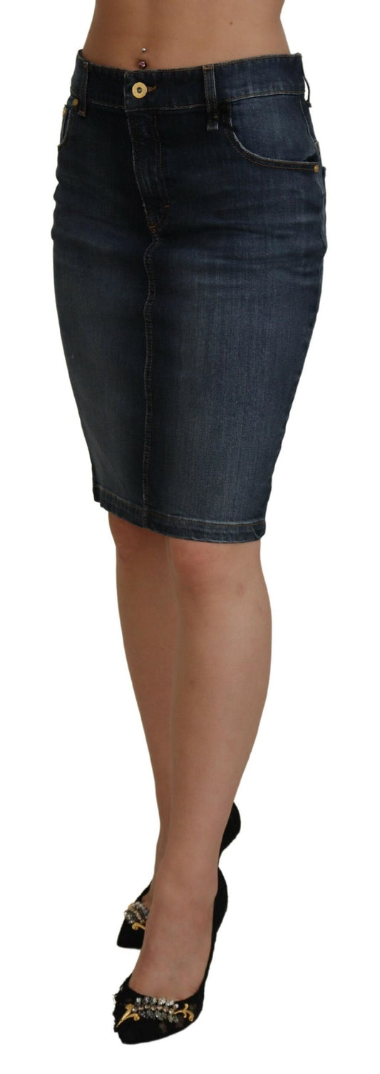 Chic Mid Waist Dark Blue Denim Skirt - SEHABRANDS