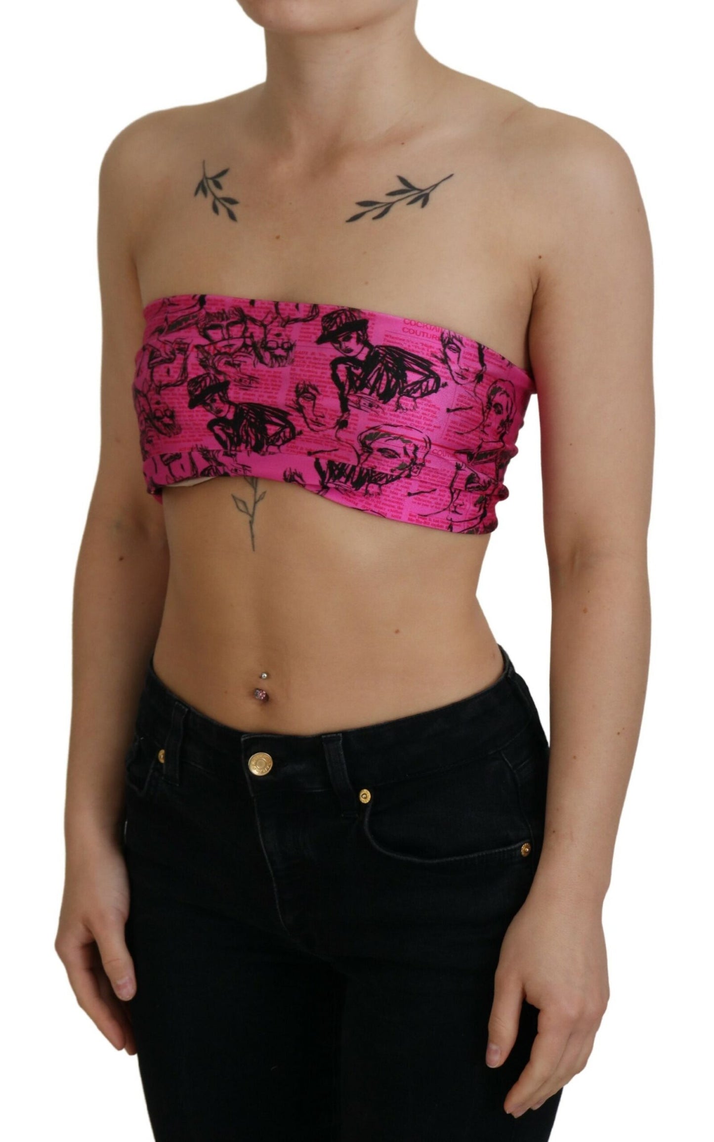 Chic Pink Newspaper Print Cropped Top - SEHABRANDS