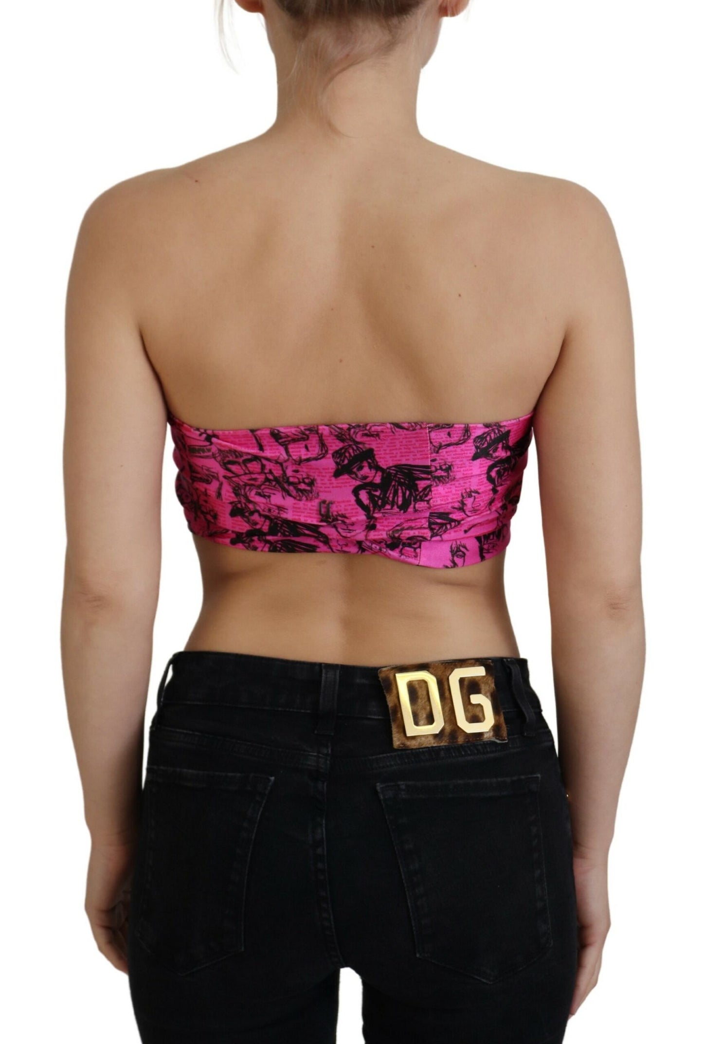 Chic Pink Newspaper Print Cropped Top - SEHABRANDS