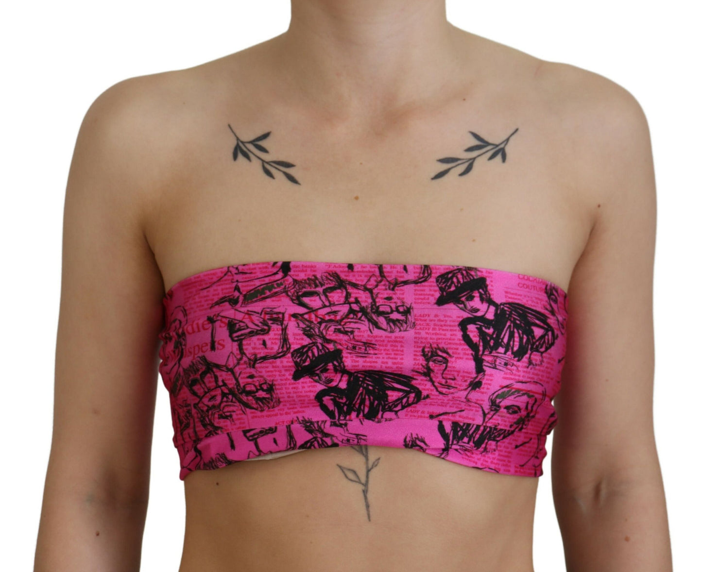 Chic Pink Newspaper Print Cropped Top - SEHABRANDS