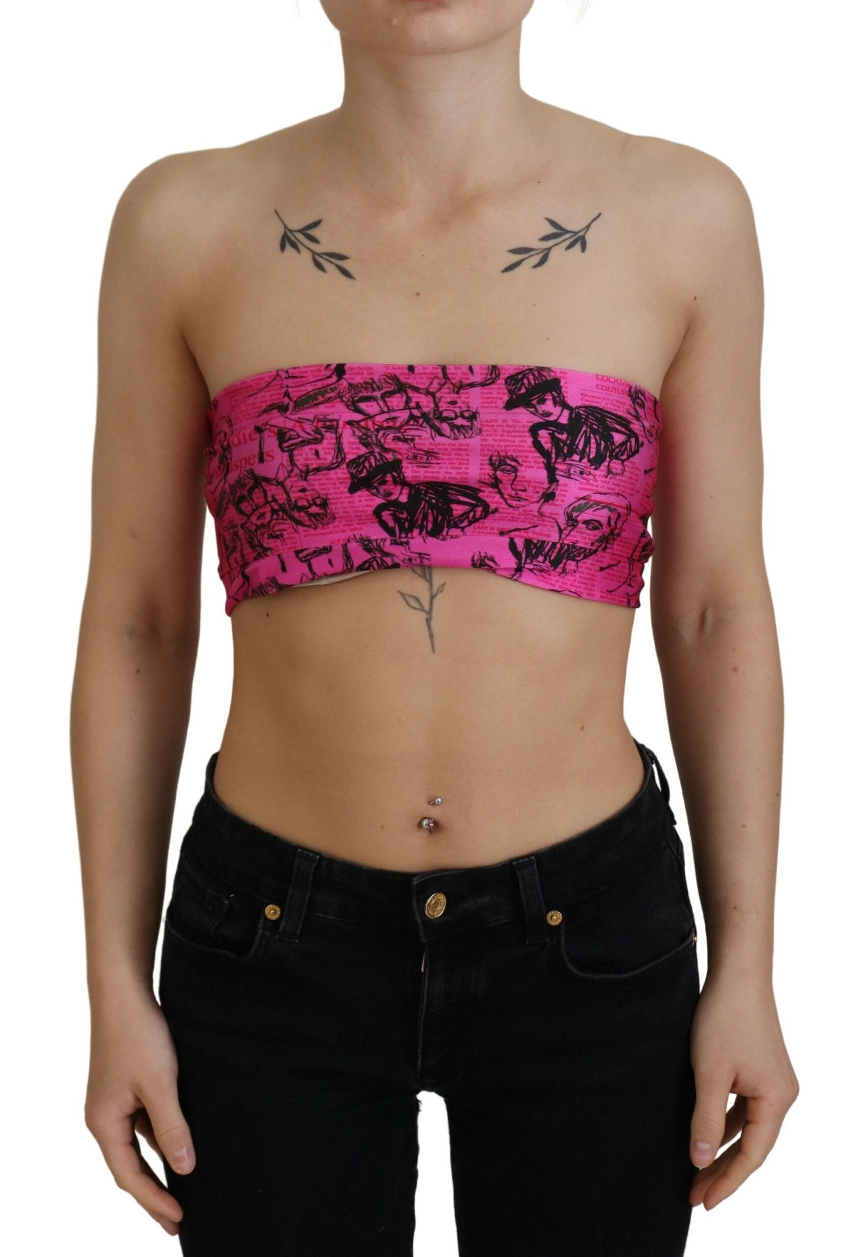 Chic Pink Newspaper Print Cropped Top - SEHABRANDS