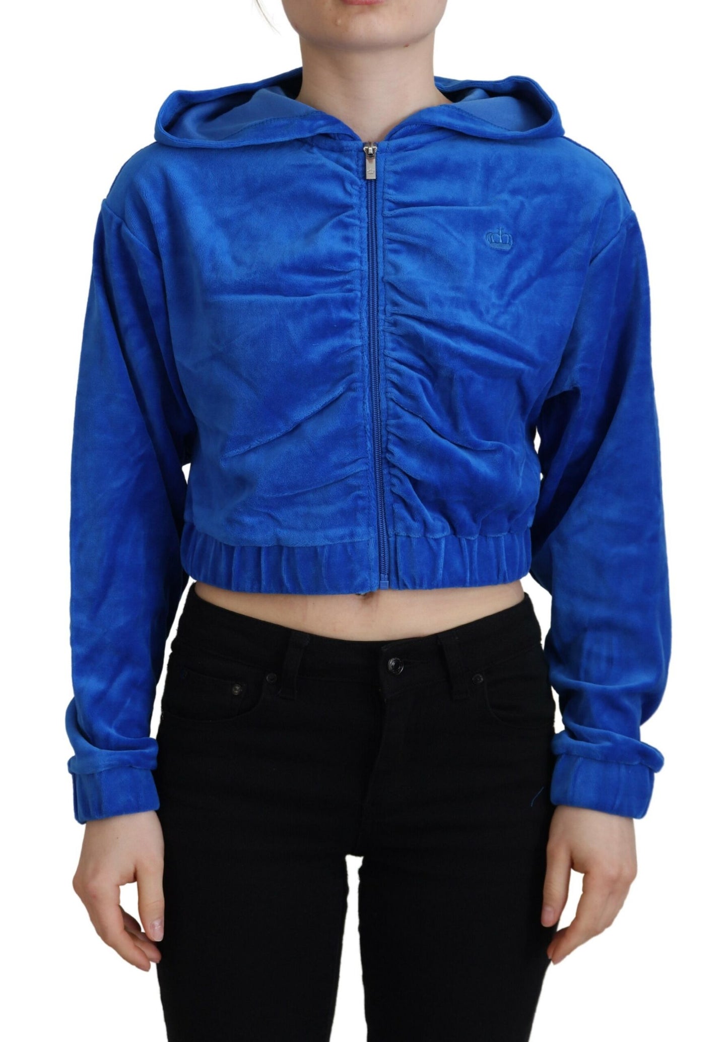 Glam Hooded Zip Cropped Sweater in Blue - SEHABRANDS