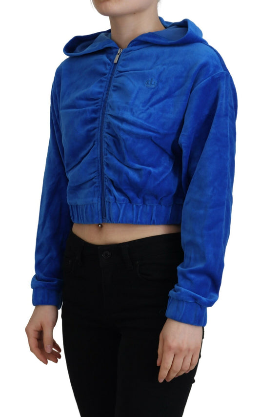 Glam Hooded Zip Cropped Sweater in Blue - SEHABRANDS