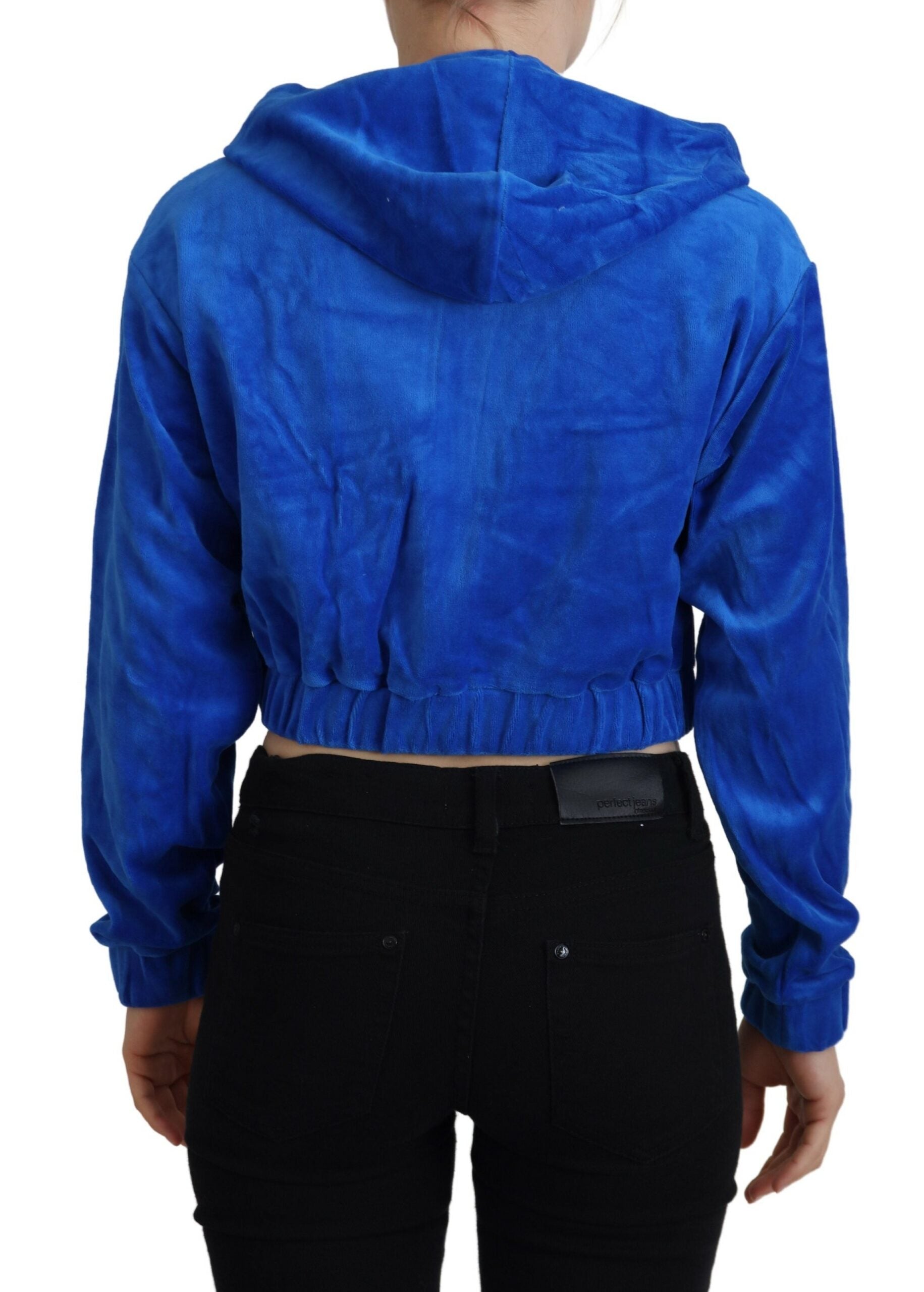 Glam Hooded Zip Cropped Sweater in Blue - SEHABRANDS