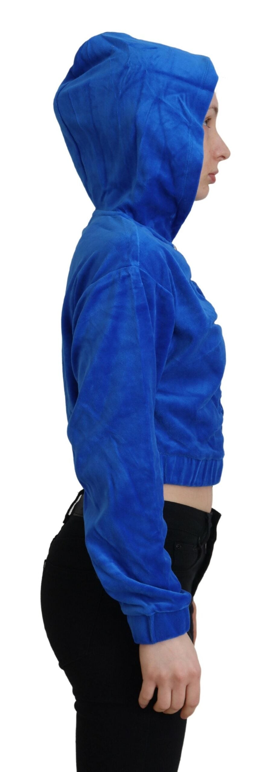 Glam Hooded Zip Cropped Sweater in Blue - SEHABRANDS