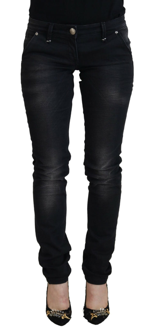 Sleek Black Washed Low Waist Skinny Jeans - SEHABRANDS