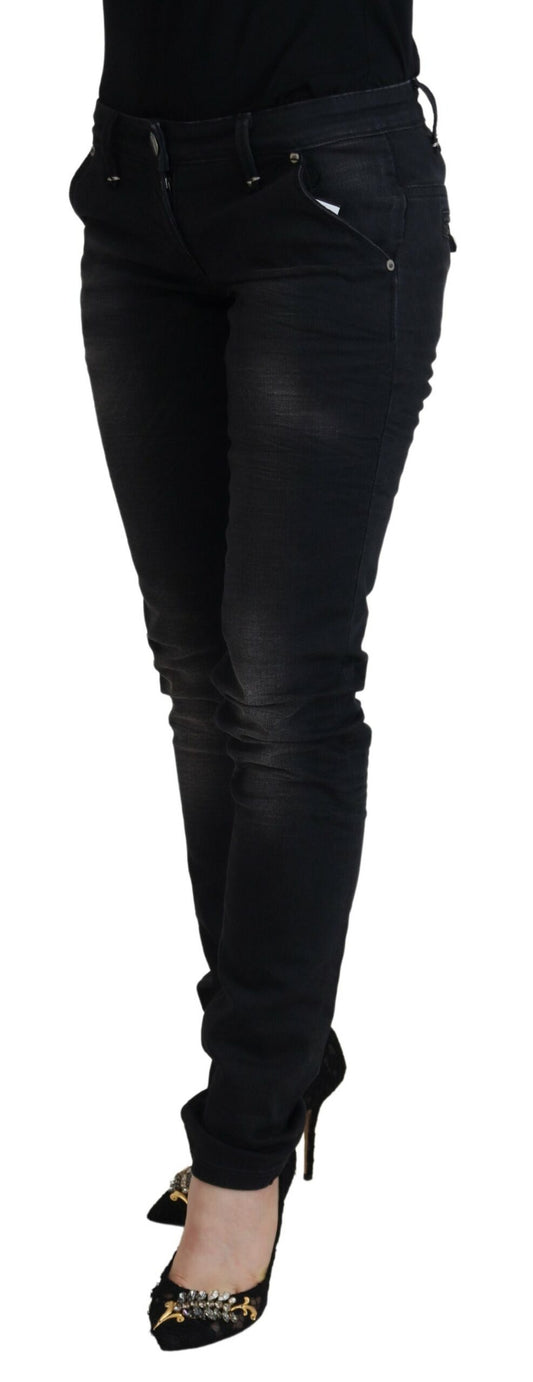 Sleek Black Washed Low Waist Skinny Jeans - SEHABRANDS