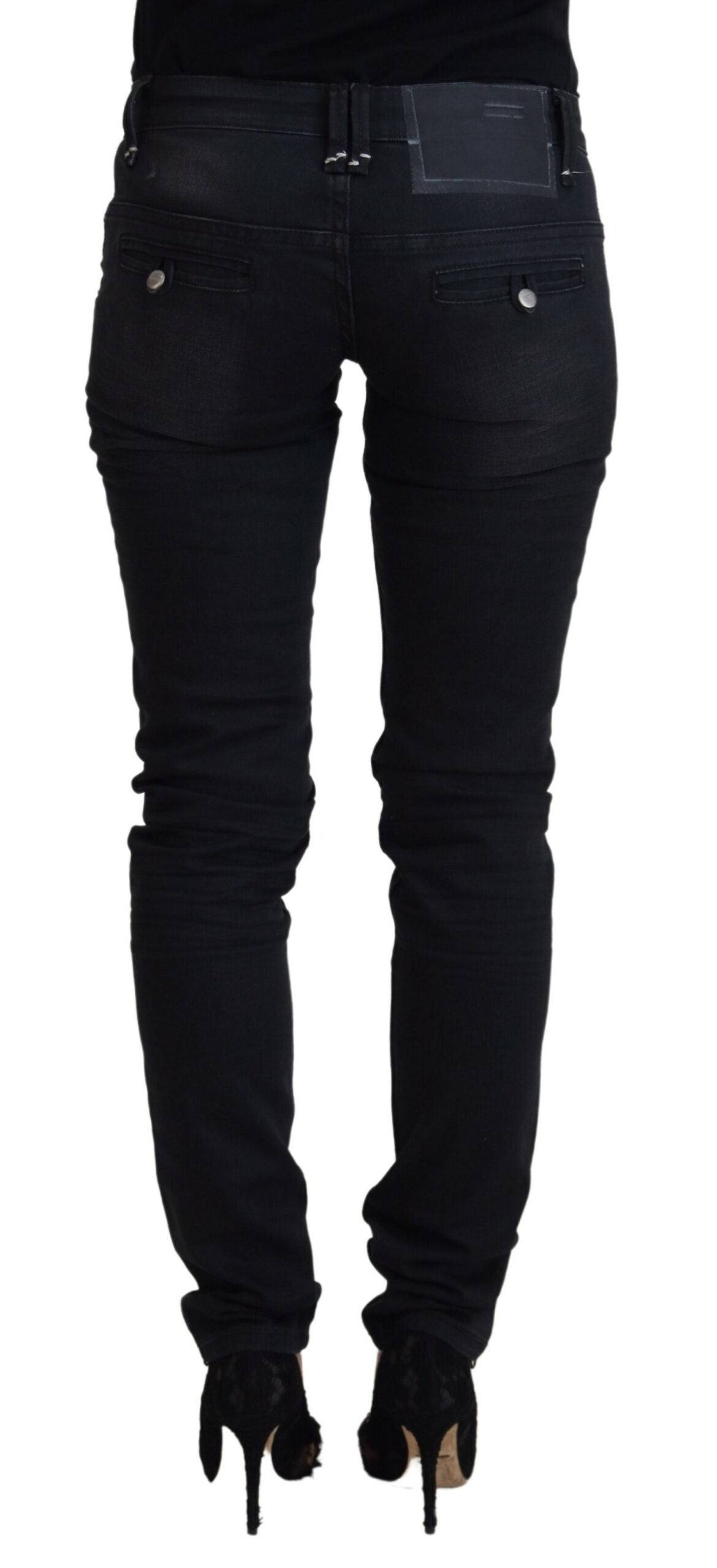 Sleek Black Washed Low Waist Skinny Jeans - SEHABRANDS