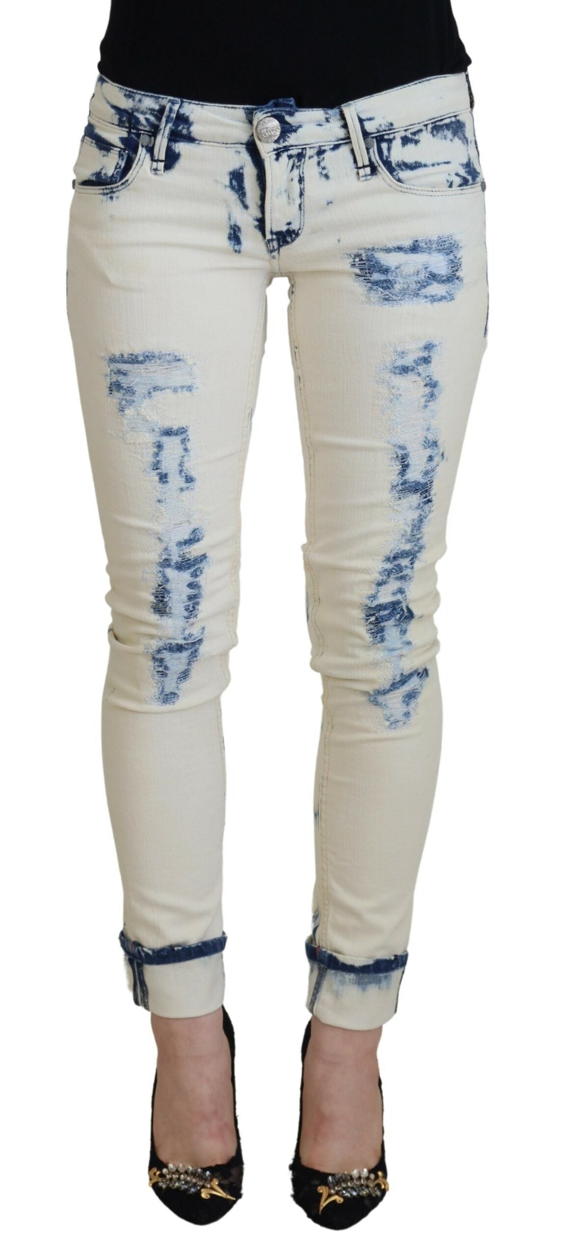 Chic Low Waist Tattered Skinny Jeans - SEHABRANDS