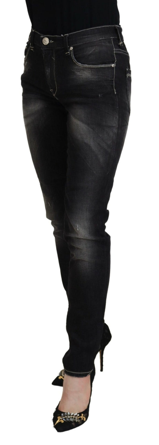 Elegant Tapered Mid Waist Black Jeans - SEHABRANDS