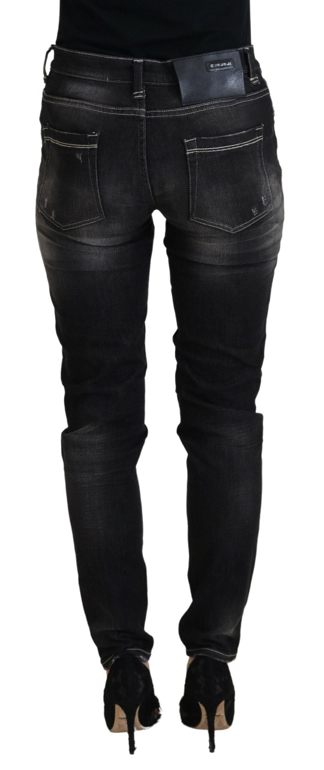 Elegant Tapered Mid Waist Black Jeans - SEHABRANDS