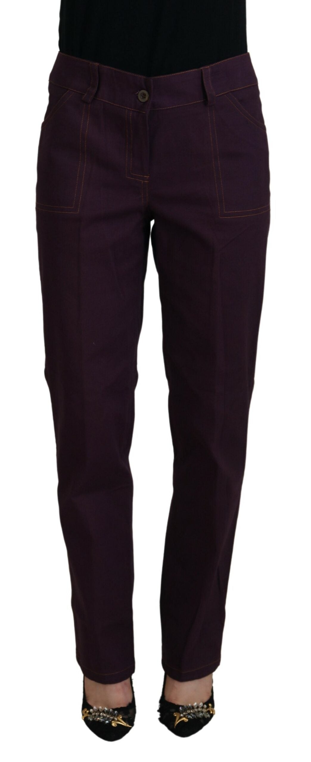 Elegant Tapered Purple Cotton Pants - SEHABRANDS