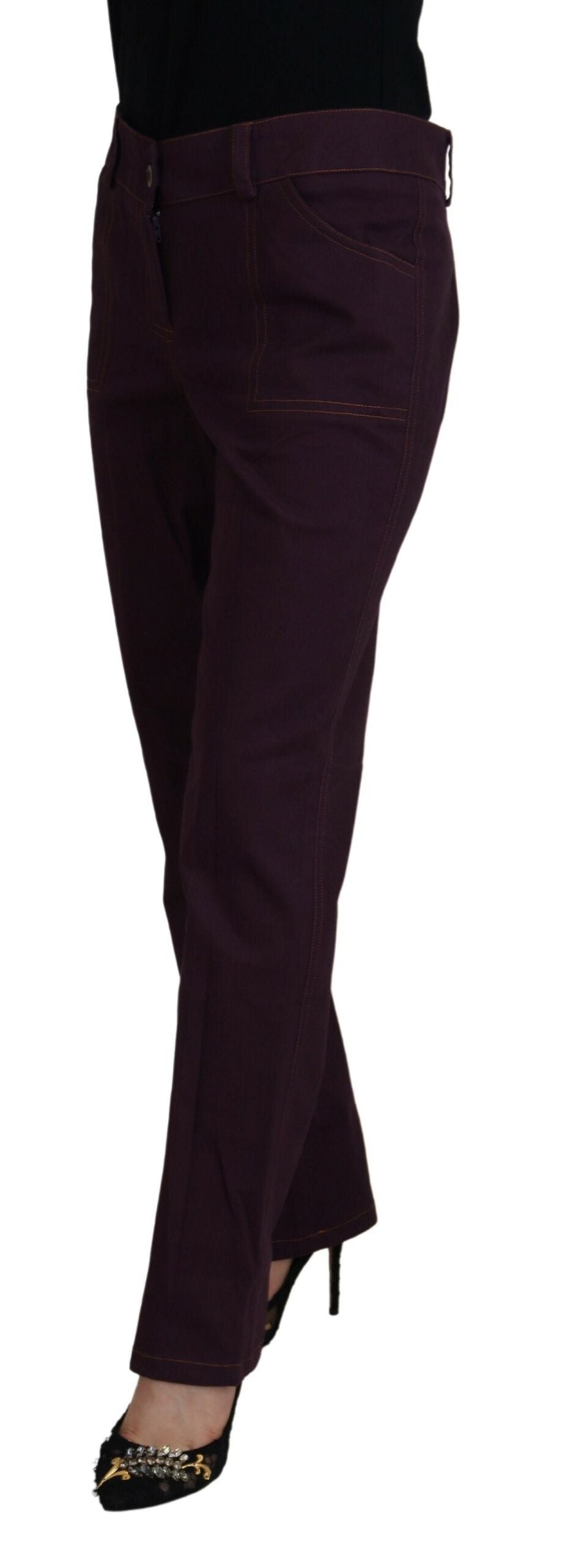 Elegant Tapered Purple Cotton Pants - SEHABRANDS