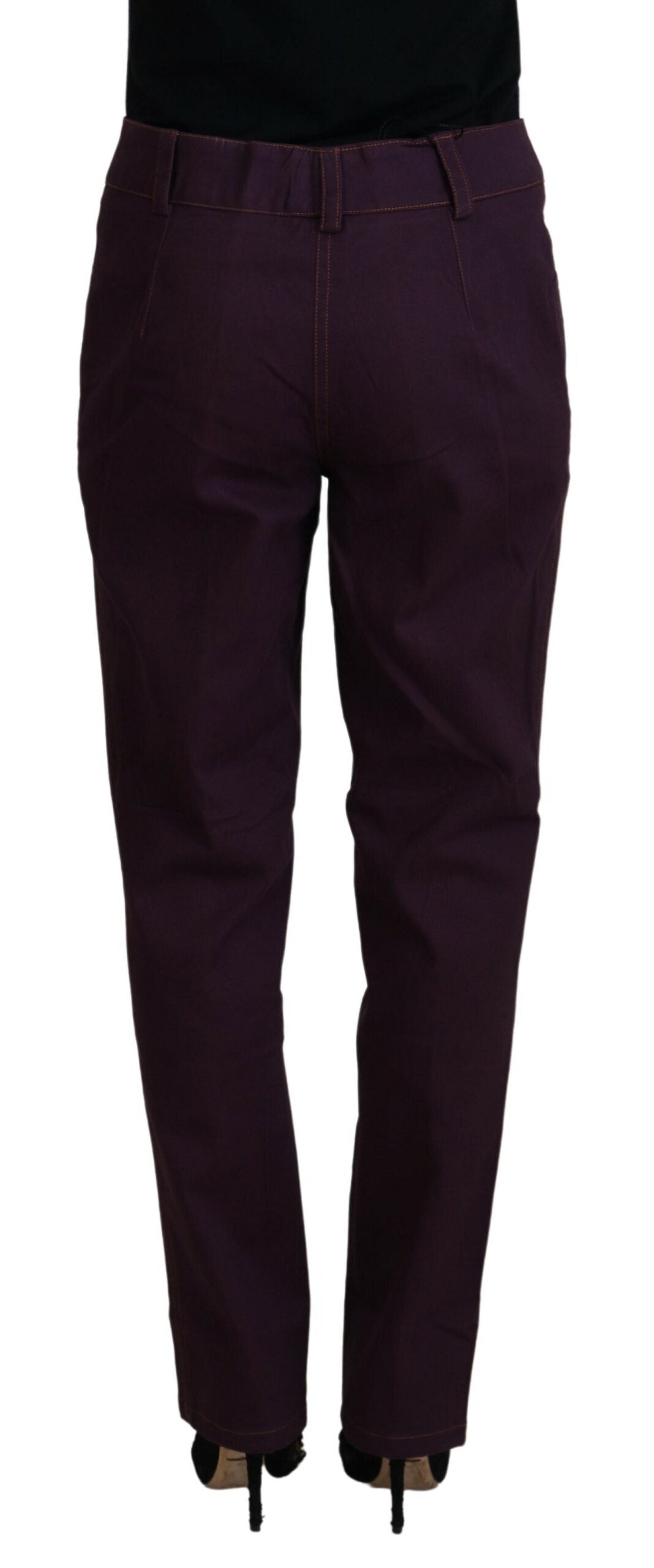 Elegant Tapered Purple Cotton Pants - SEHABRANDS