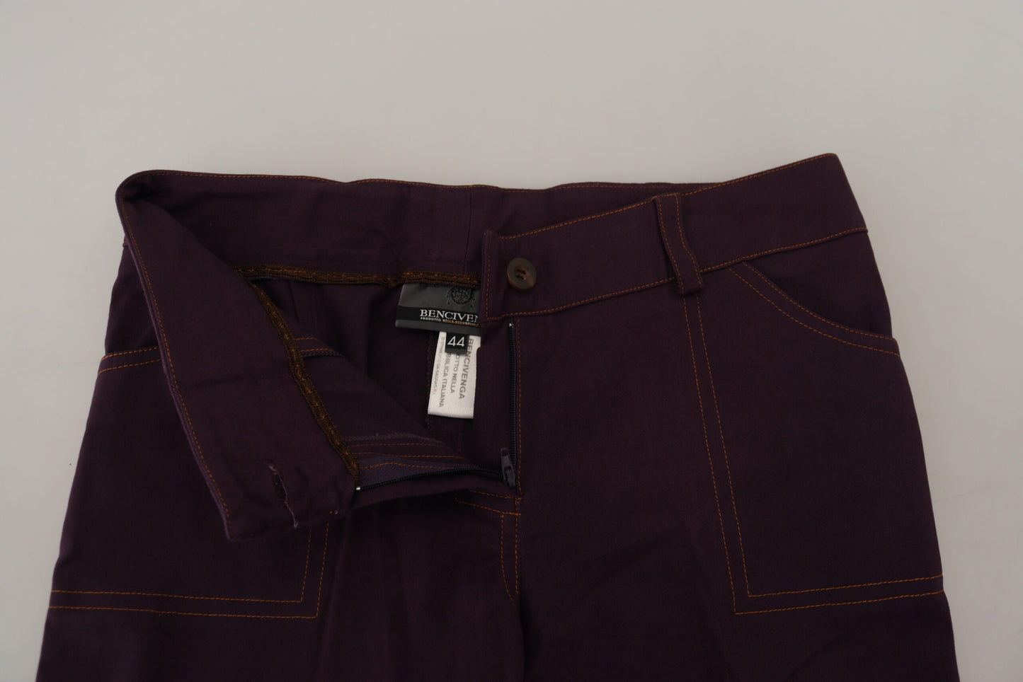 Elegant Tapered Purple Cotton Pants - SEHABRANDS