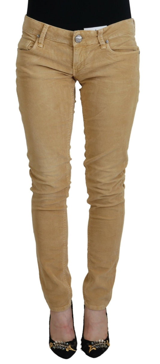 Chic Brown Low Waist Skinny Corduroy Pants - SEHABRANDS