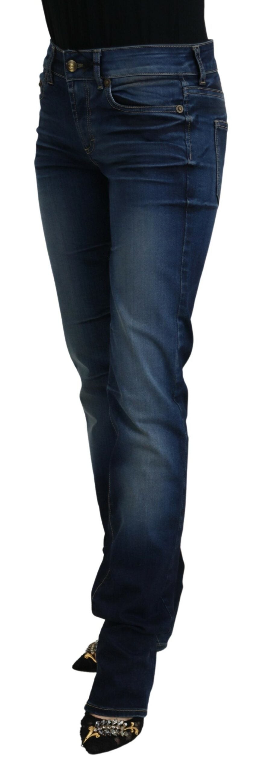 Chic Low Waist Denim Pants in Blue - SEHABRANDS