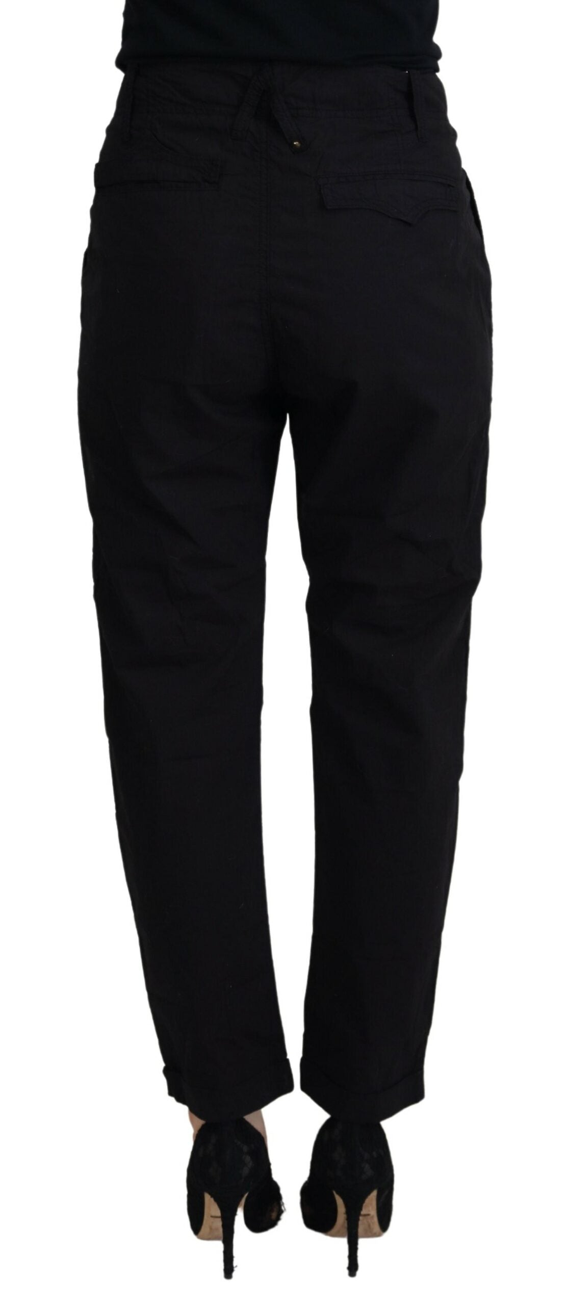 Chic Tapered Black Cotton Pants - SEHABRANDS