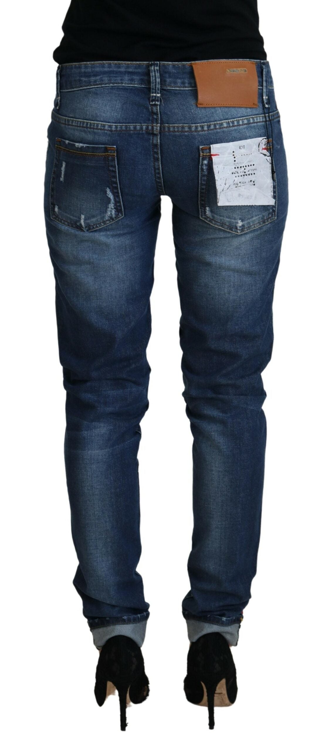 Elegant Blue Washed Low Waist Skinny Jeans - SEHABRANDS