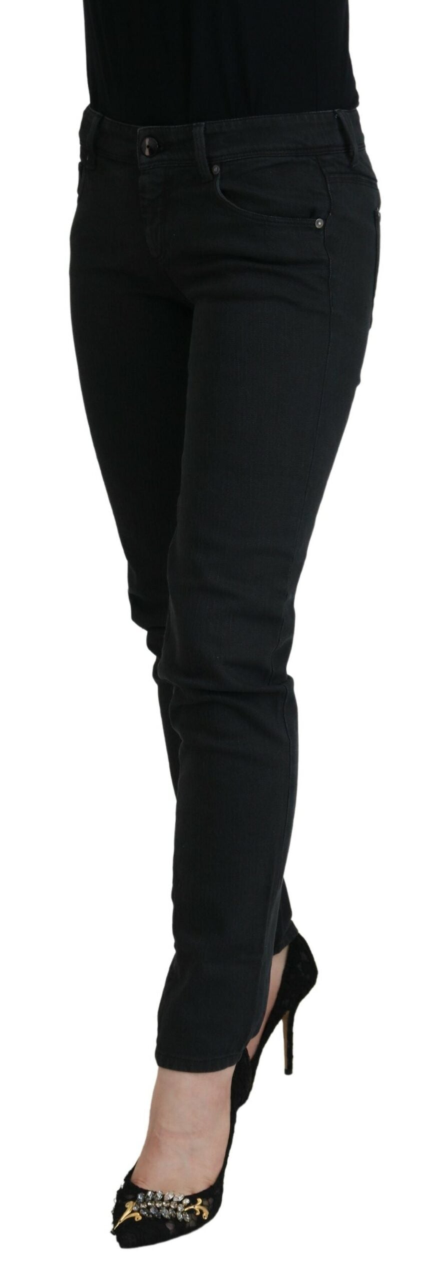 Chic Low Waist Black Skinny Jeans - SEHABRANDS