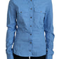 Elegant Blue Cotton Long Sleeve Polo Top - SEHABRANDS