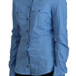 Elegant Blue Cotton Long Sleeve Polo Top - SEHABRANDS