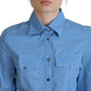 Elegant Blue Cotton Long Sleeve Polo Top - SEHABRANDS