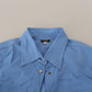 Elegant Blue Cotton Long Sleeve Polo Top - SEHABRANDS