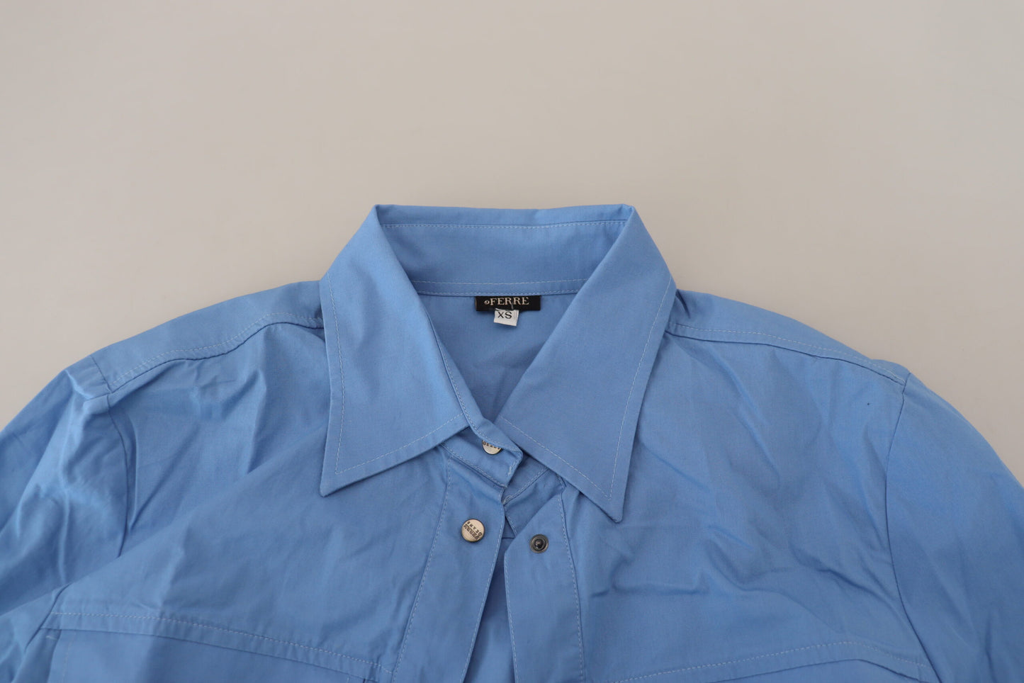 Elegant Blue Cotton Long Sleeve Polo Top - SEHABRANDS