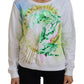 Elegant White Graphic Crew Neck Sweater - SEHABRANDS