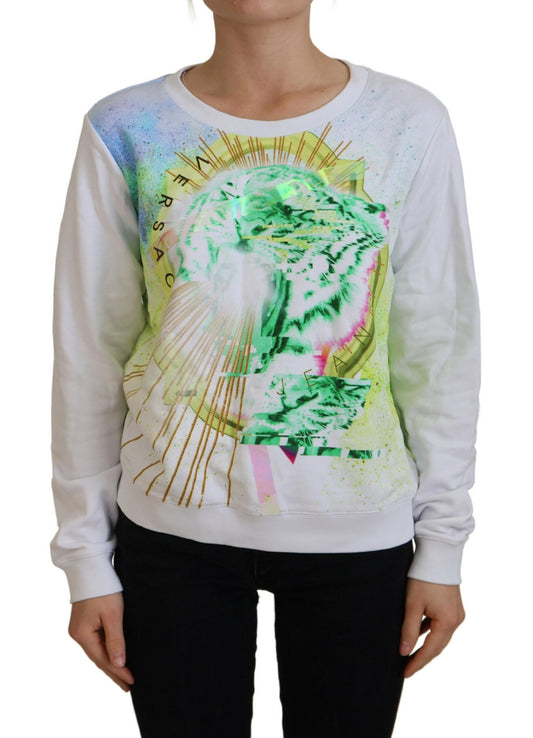 Elegant White Graphic Crew Neck Sweater - SEHABRANDS