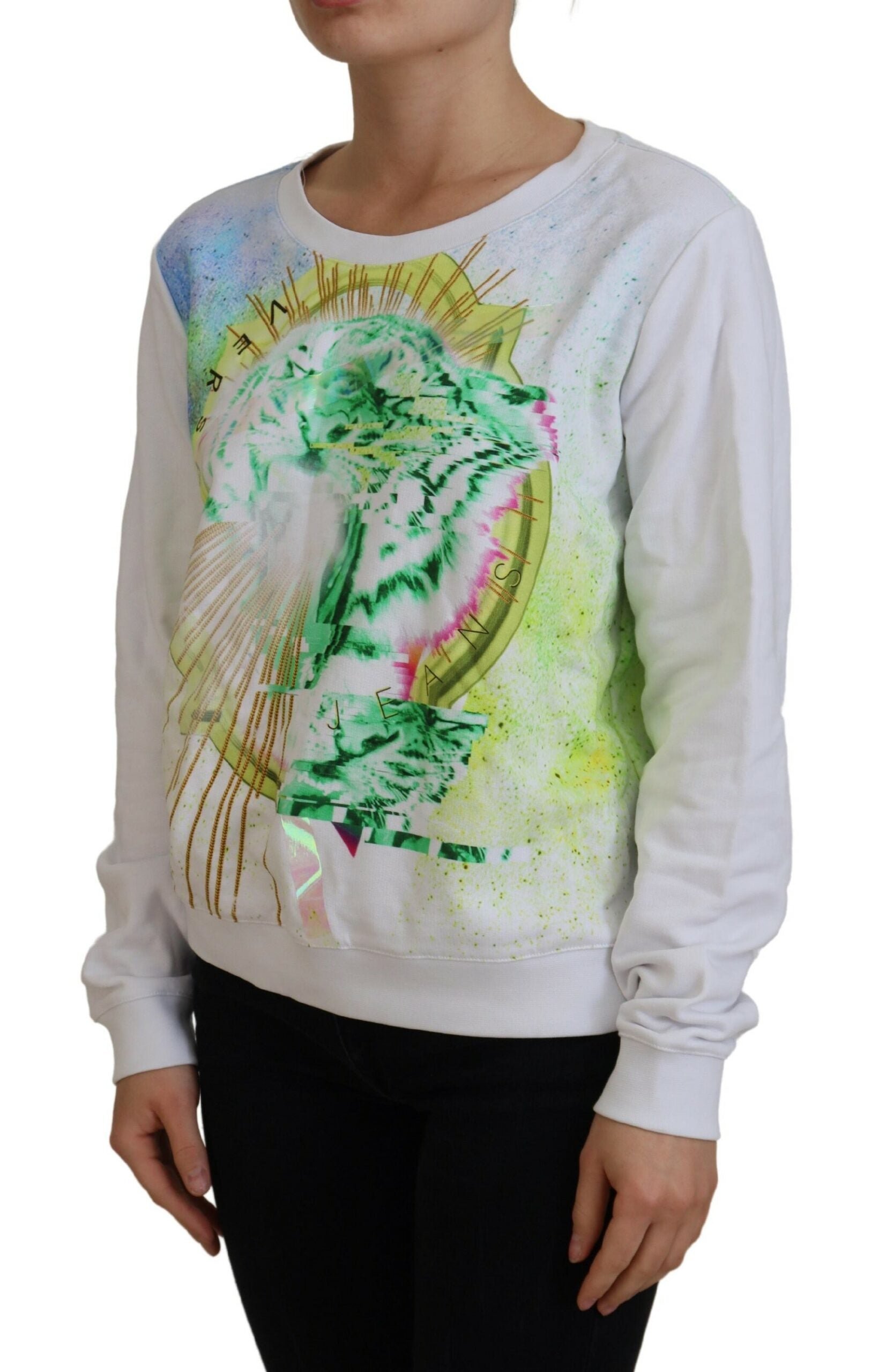 Elegant White Graphic Crew Neck Sweater - SEHABRANDS