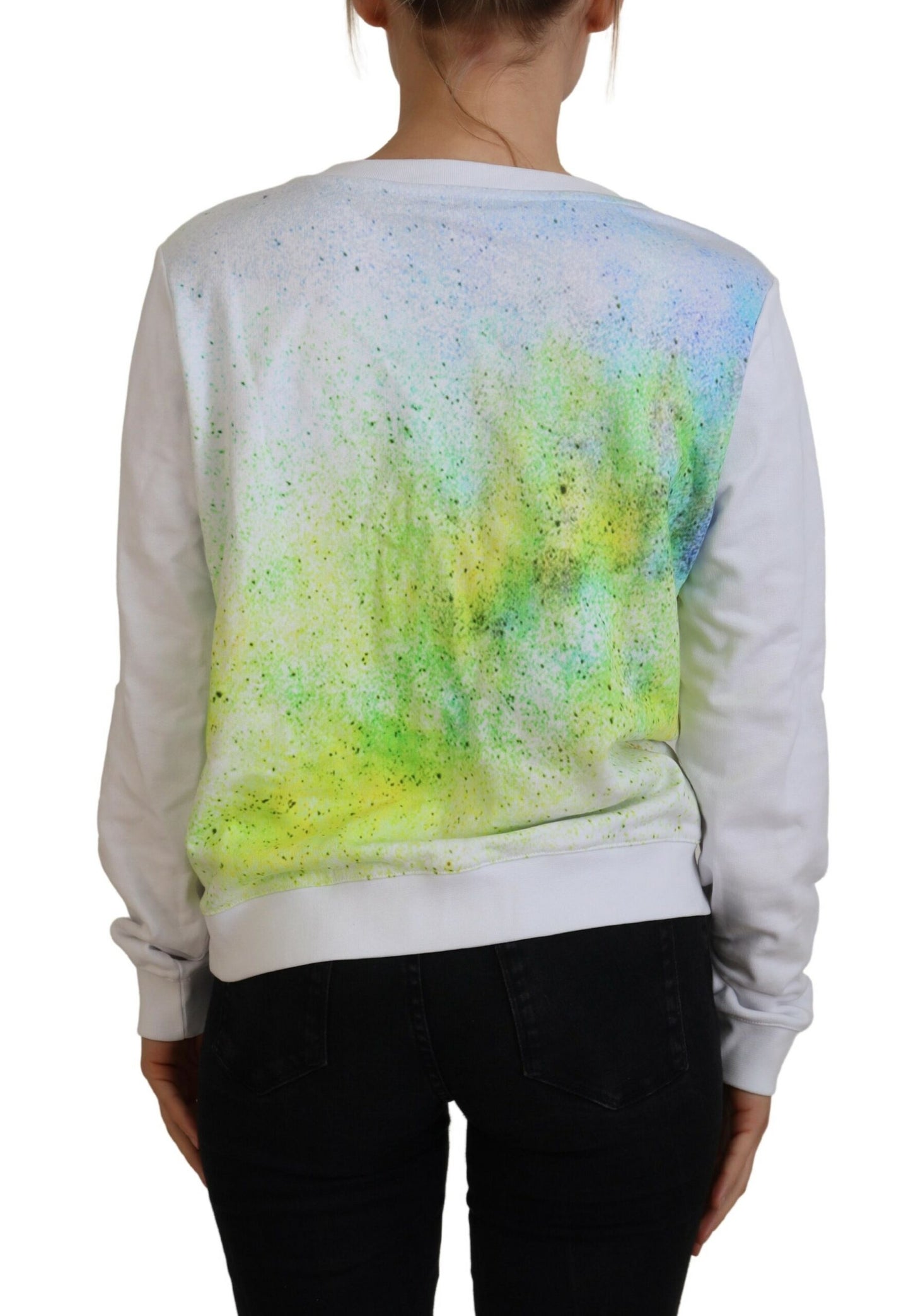 Elegant White Graphic Crew Neck Sweater - SEHABRANDS