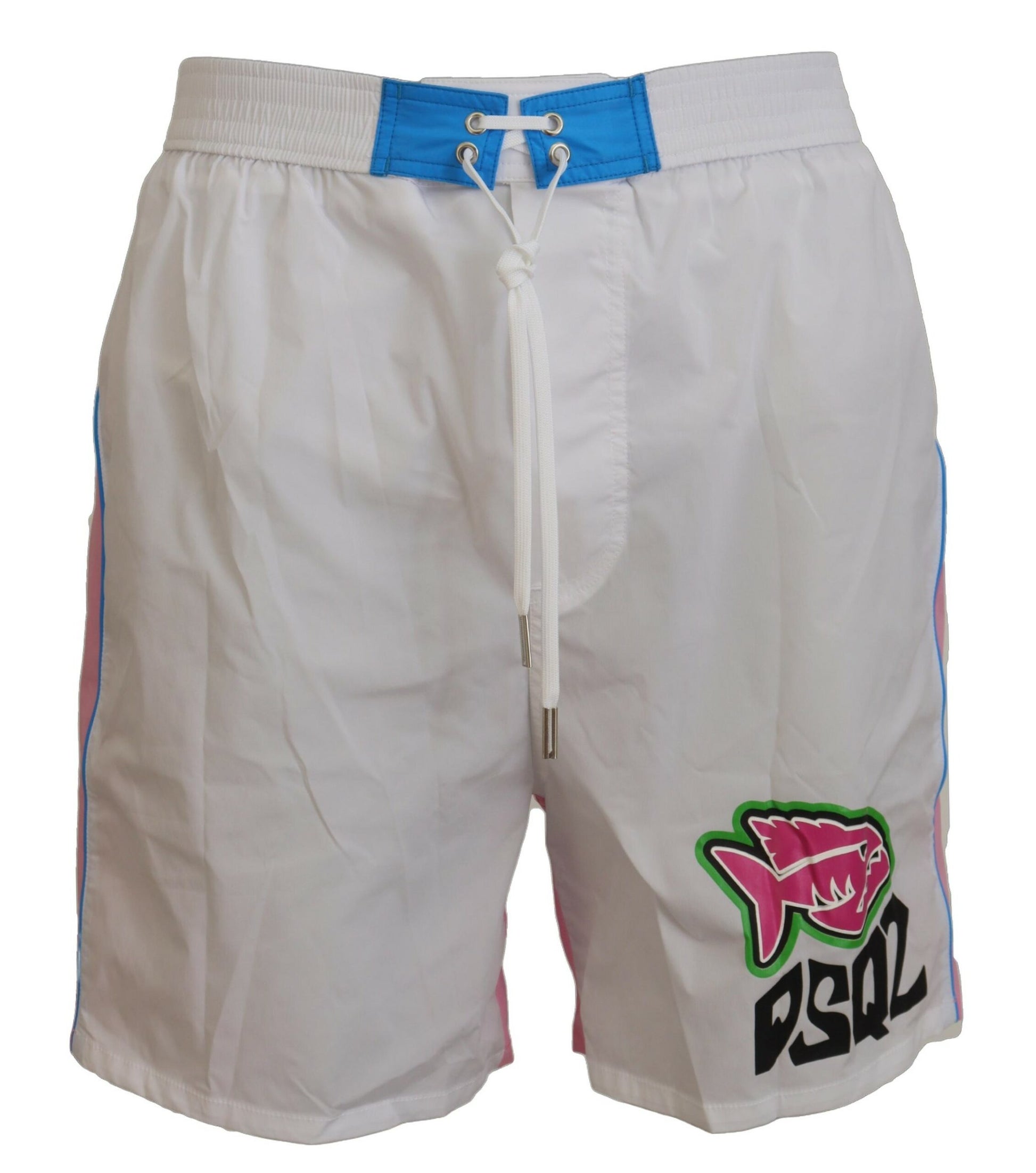 Chic White & Pink Print Swim Shorts - SEHABRANDS