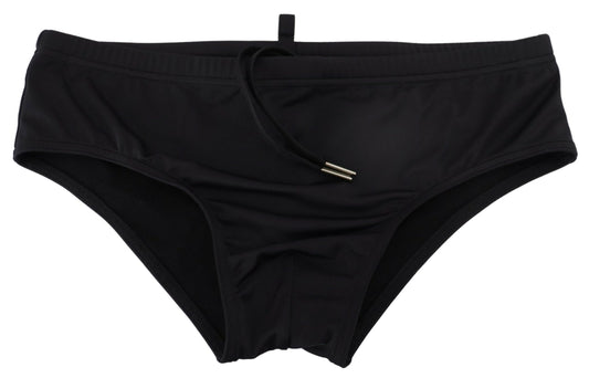 Elegant Black Swim Briefs with Orange Logo - SEHABRANDS