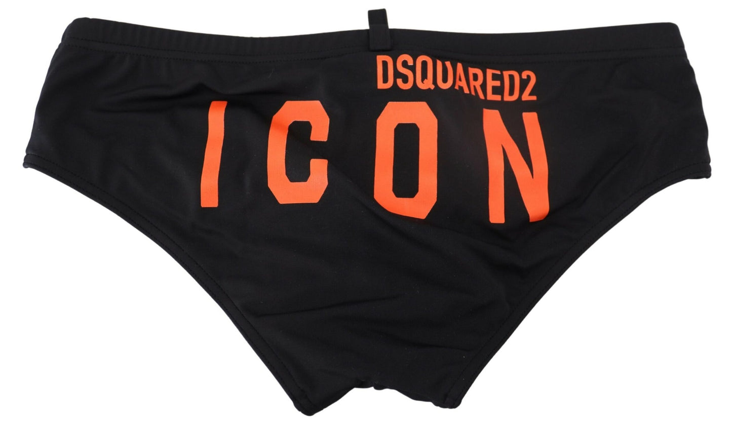 Elegant Black Swim Briefs with Orange Logo - SEHABRANDS