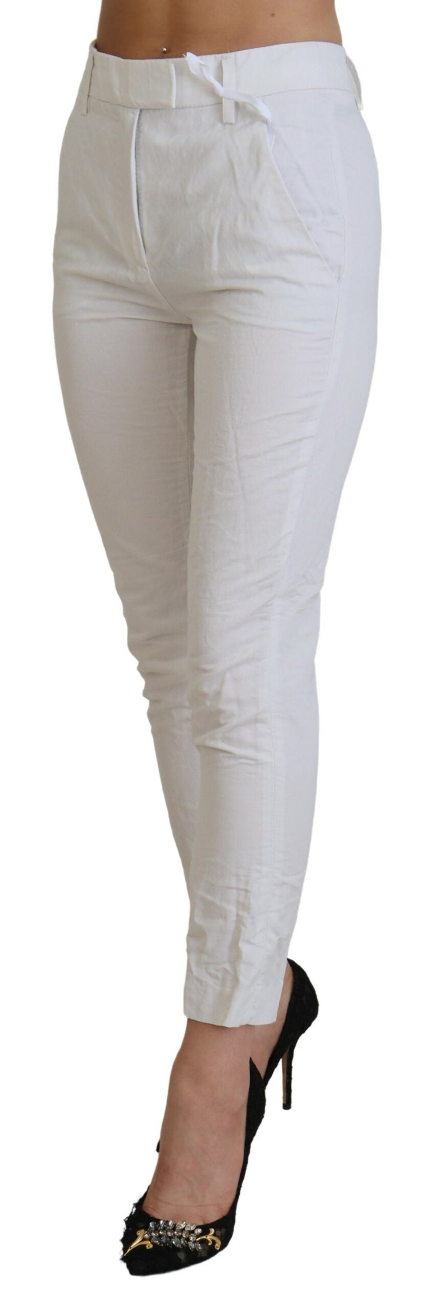 Elegant High Waist Tapered White Pants - SEHABRANDS