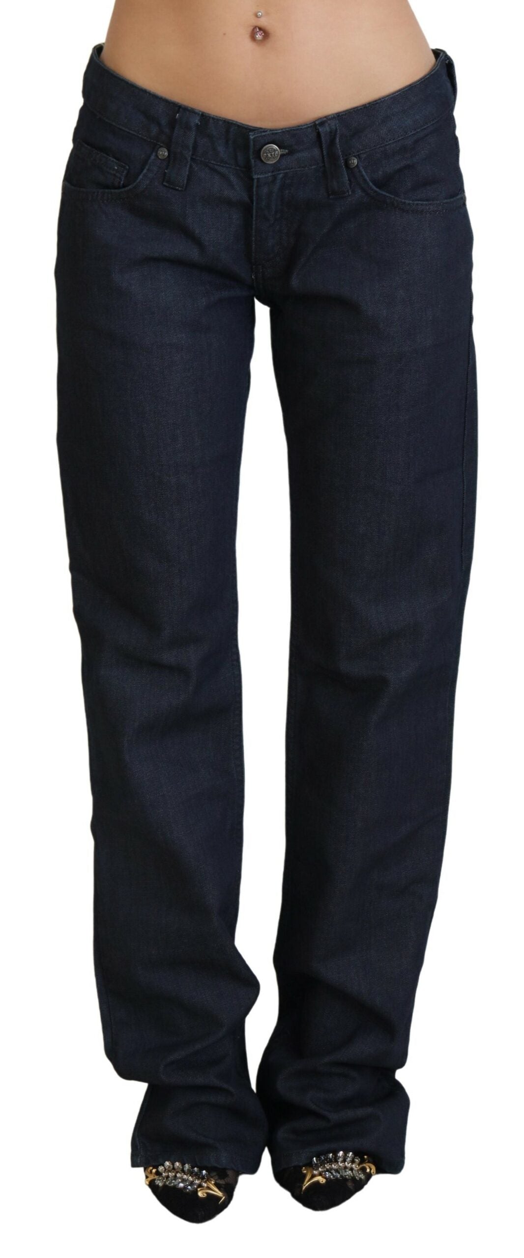 Chic Dark Blue Low Waist Straight Cut Jeans - SEHABRANDS