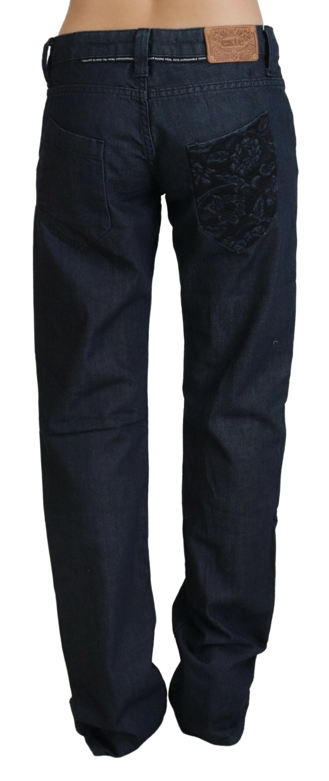 Chic Dark Blue Low Waist Straight Cut Jeans - SEHABRANDS