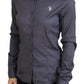 Elegant Gray Long Sleeve Polo Top - SEHABRANDS