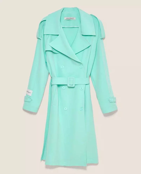 Elegant Light Blue Double-Breasted Trench Coat - SEHABRANDS