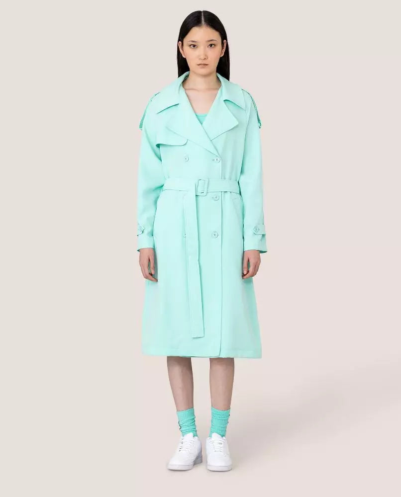 Elegant Light Blue Double-Breasted Trench Coat - SEHABRANDS