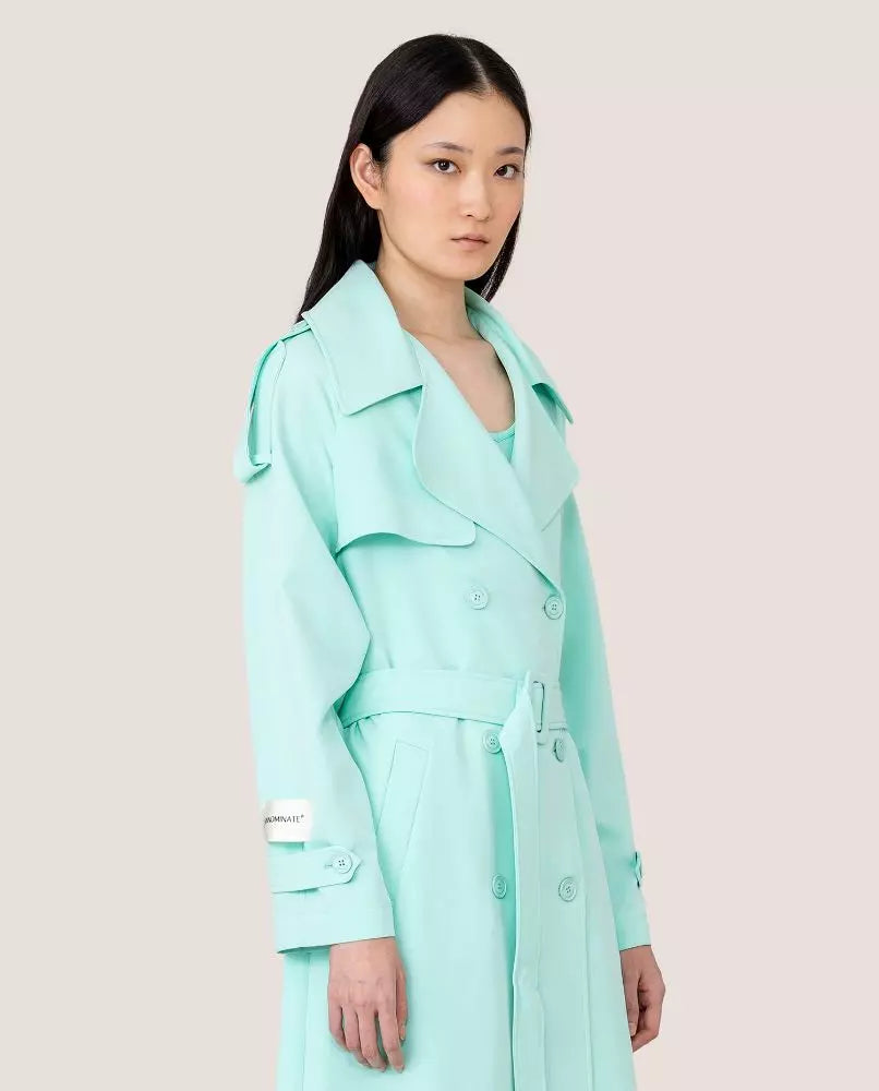 Elegant Light Blue Double-Breasted Trench Coat - SEHABRANDS